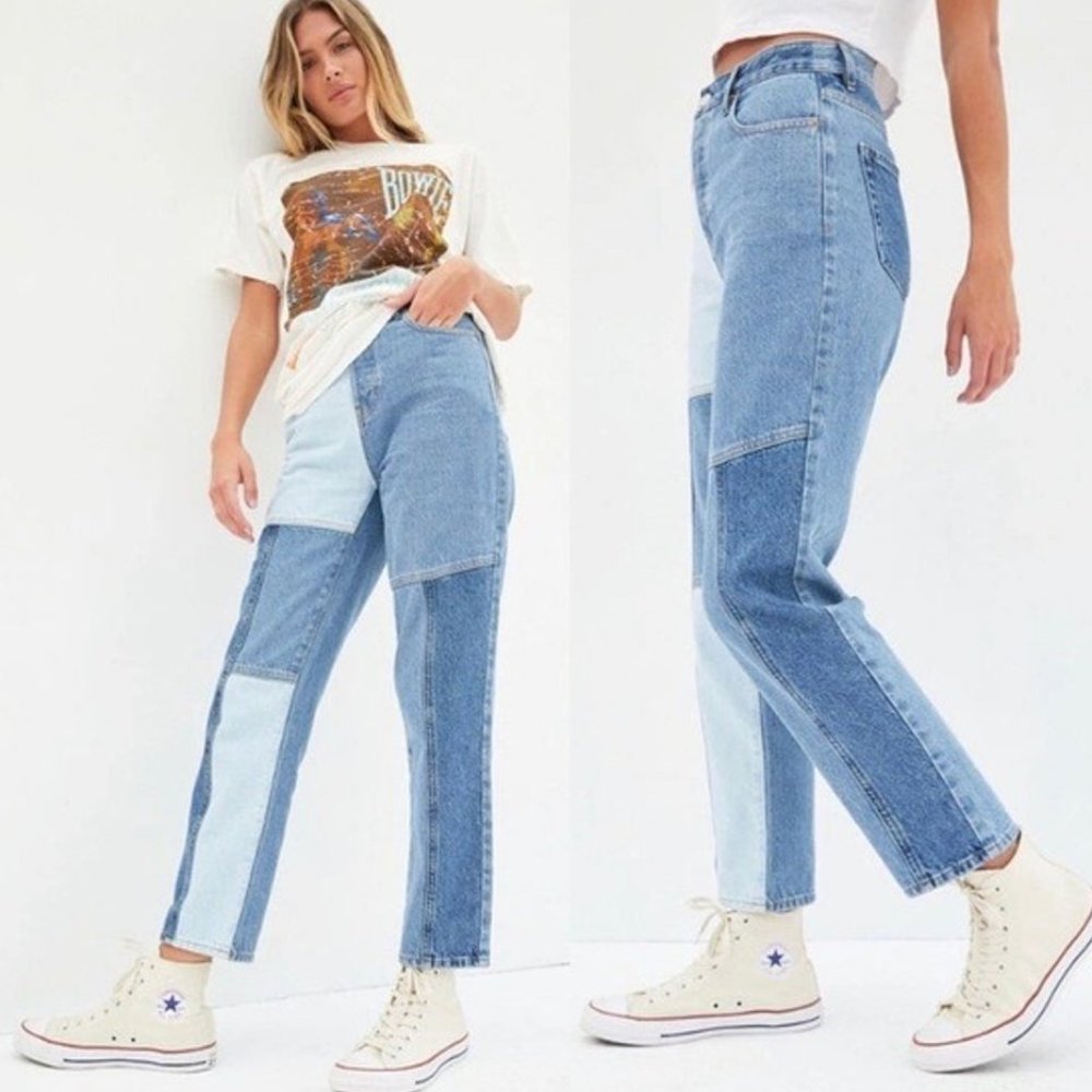 PacSun Two-Tone Blue High Waisted Straight Leg Jeans Size 26 Patchwork